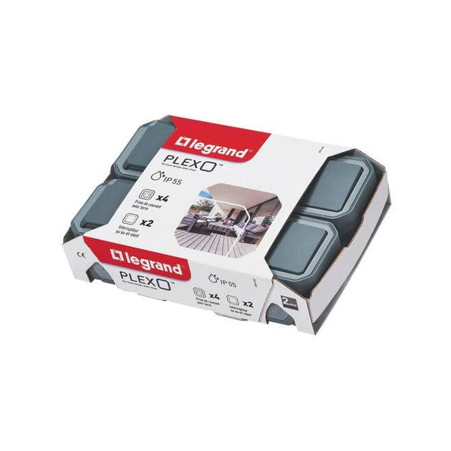 Lot 2 va-et-vient + 4 prises 2P+T Gris Plexo
