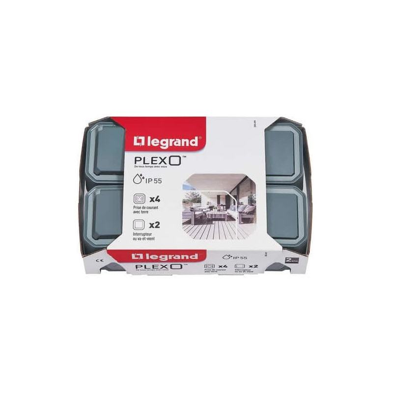 Lot 2 va-et-vient + 4 prises 2P+T Gris Plexo