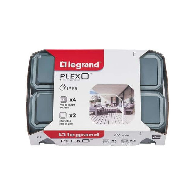 Lot 2 va-et-vient + 4 prises 2P+T Gris Plexo