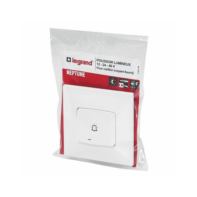 Poussoir lumineux sonnette 6A Blanc Neptune