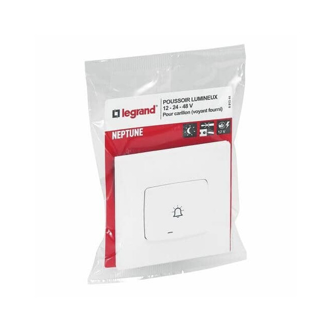 Poussoir lumineux sonnette 6A Blanc Neptune