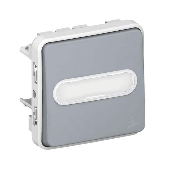 Poussoir NO lumineux porte-étiquette Gris Plexo