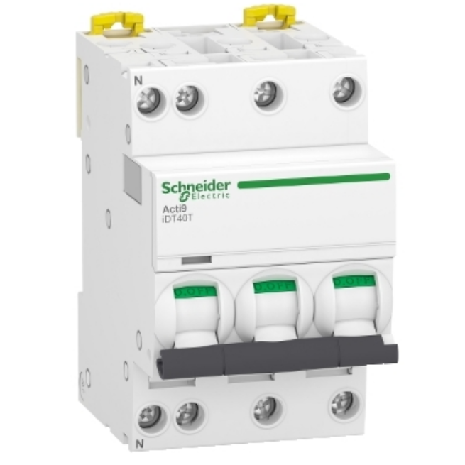 Disjoncteur modulaire - 3P + N - 40 A - Courbe D - 4500A / 6 kA - Acti9 iDT40T