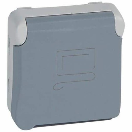 Prise de courant étanche 2P+T à détrompage Plexo composable IP55 16A 250V - gris