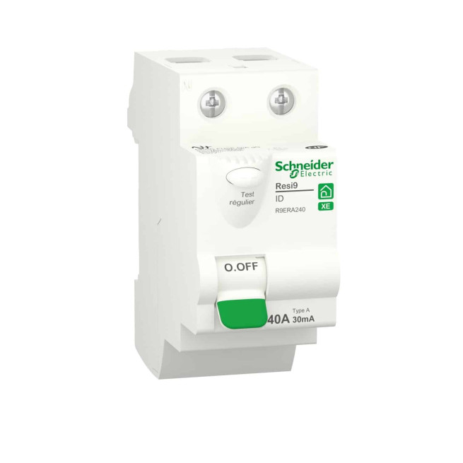 Interrupteur différentiel - 2P - 40 A - 30 mA - Type A - Embrochable - Resi9 XE