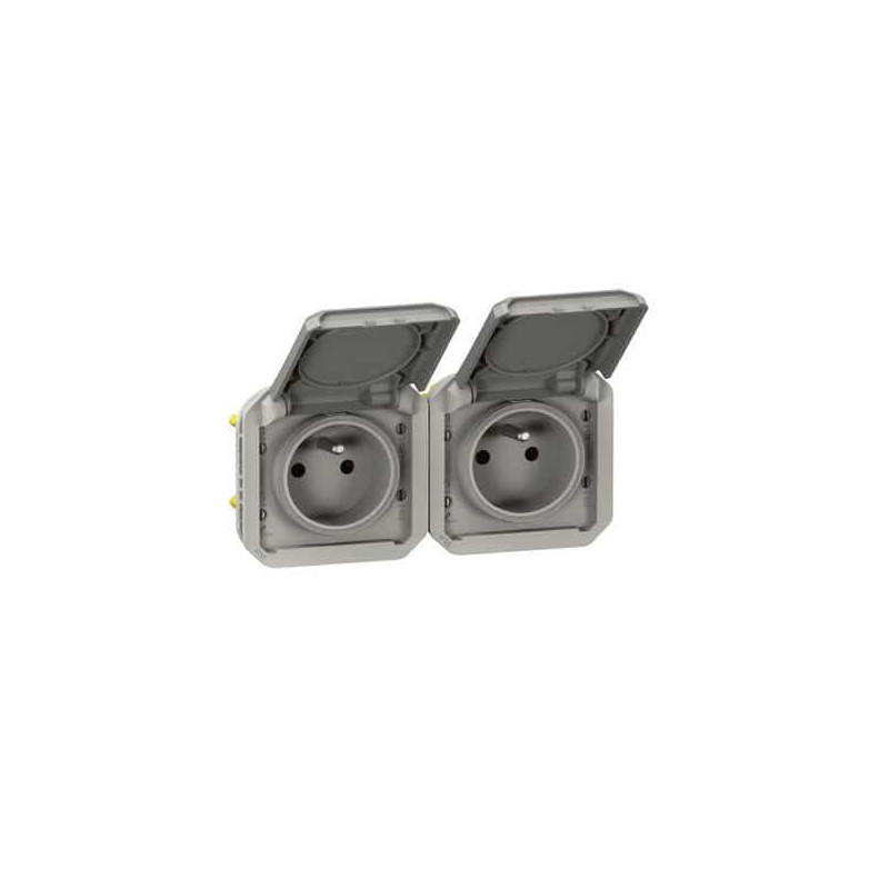 Double prise 2x2P+T horizontale Gris Plexo