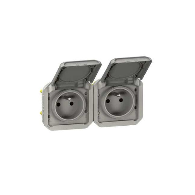 Double prise 2x2P+T horizontale Gris Plexo