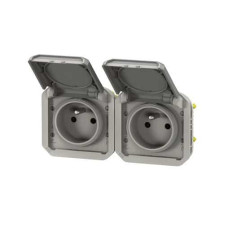 Double prise 2x2P+T horizontale Gris Plexo