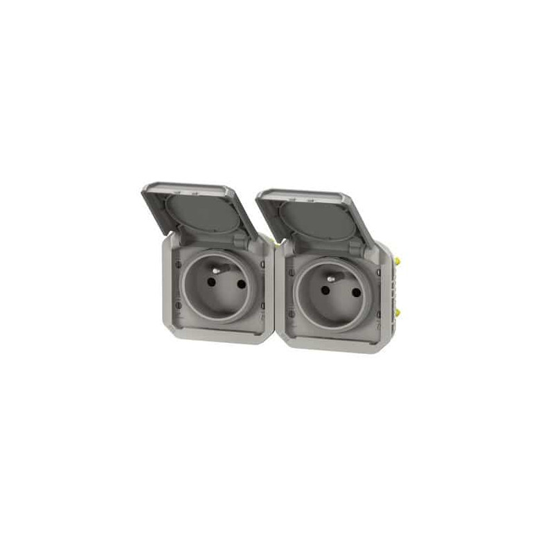 Double prise 2x2P+T horizontale Gris Plexo
