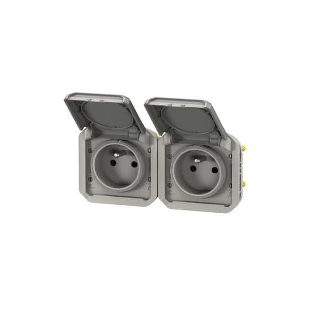 Double prise 2x2P+T horizontale Gris Plexo