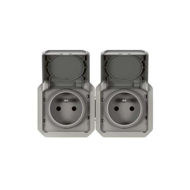 Double prise 2x2P+T horizontale Gris Plexo