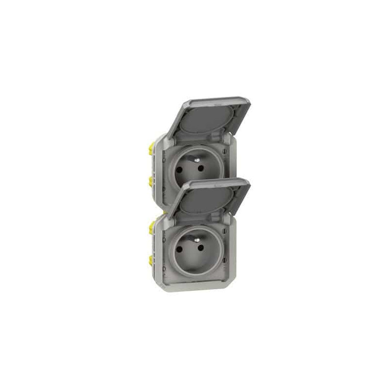 Double prise 2x2P+T verticale Gris Plexo