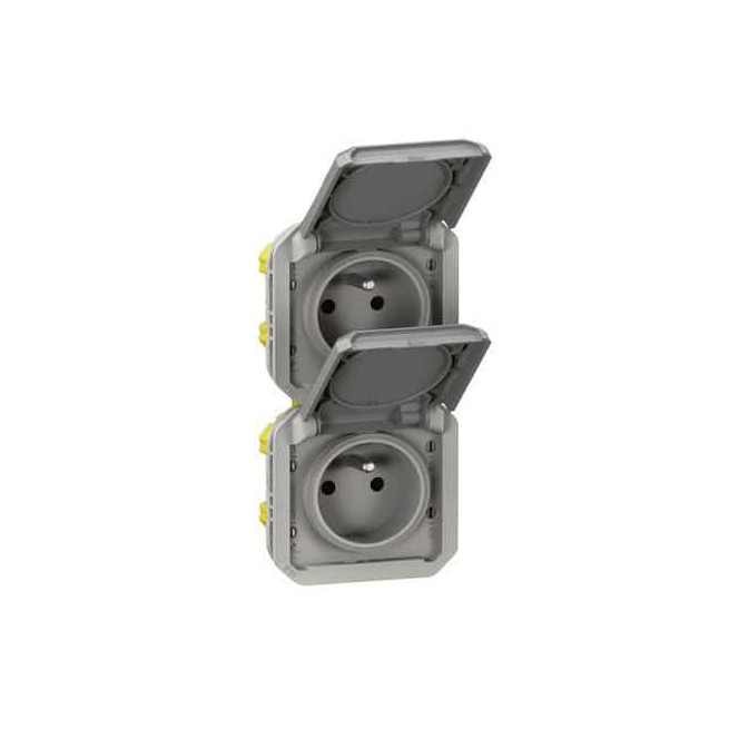 Double prise 2x2P+T verticale Gris Plexo