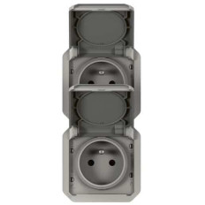 Double prise 2x2P+T verticale Gris Plexo