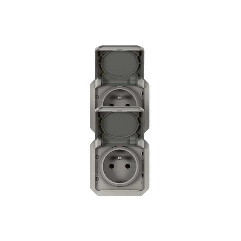 Double prise 2x2P+T verticale Gris Plexo