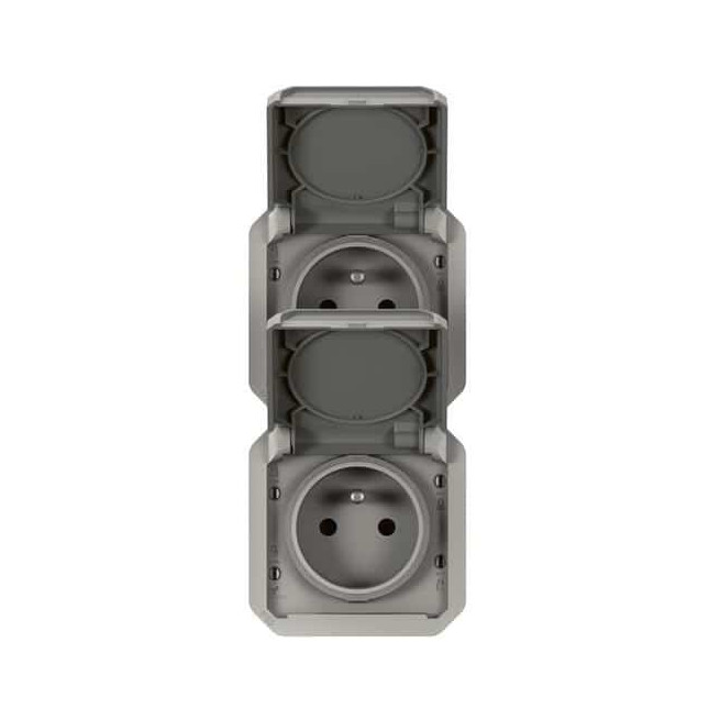 Double prise 2x2P+T verticale Gris Plexo