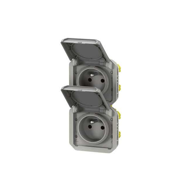 Double prise 2x2P+T verticale Gris Plexo