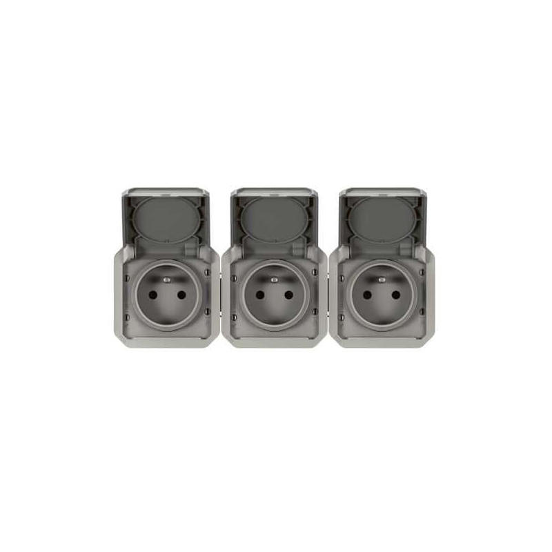 Triple prise 3x2P+T horizontale Gris Plexo
