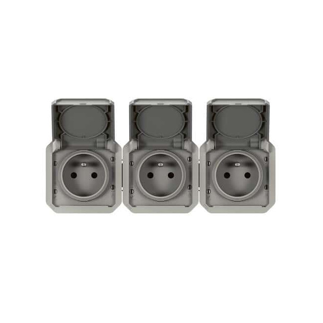Triple prise 3x2P+T horizontale Gris Plexo