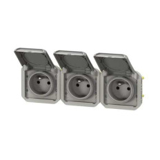 Triple prise 3x2P+T horizontale Gris Plexo