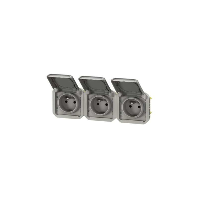 Triple prise 3x2P+T horizontale Gris Plexo