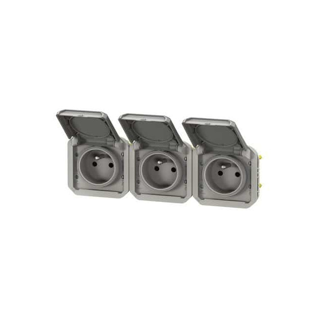 Triple prise 3x2P+T horizontale Gris Plexo