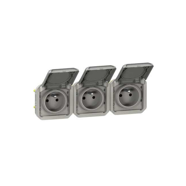 Triple prise 3x2P+T horizontale Gris Plexo