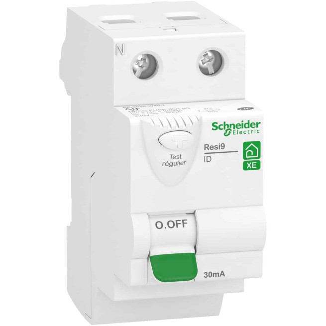 Interrupteur différentiel - 2P - 25 A - 30 mA - Type AC - Embrochable - Resi9 XE