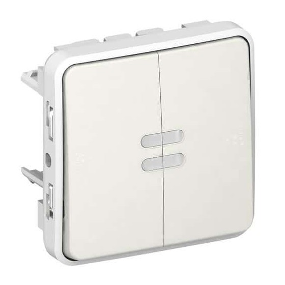 Interrupteur ou va-et-vient lumineux étanche Plexo composable IP55 10AX 250V - blanc