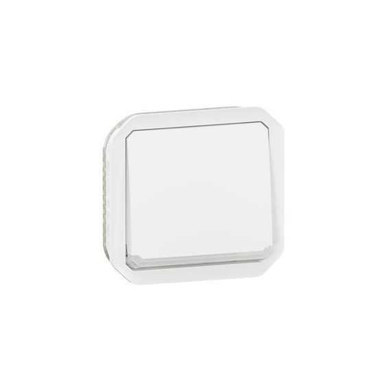 Poussoir NO-NF lumineux avec voyant étanche Plexo 10A IP55 IK08 avec enjoliveur finition blanc
