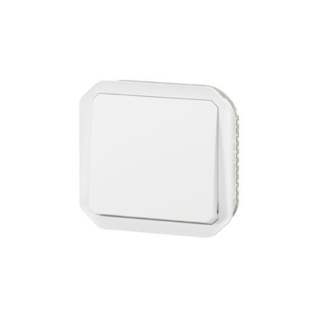 Poussoir NO étanche Plexo 10A IP55 IK08 avec enjoliveur finition blanc