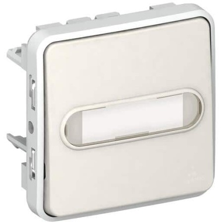 Poussoir étanche NO lumineux avec porte-étiquette Plexo composable IP55 10A - blanc