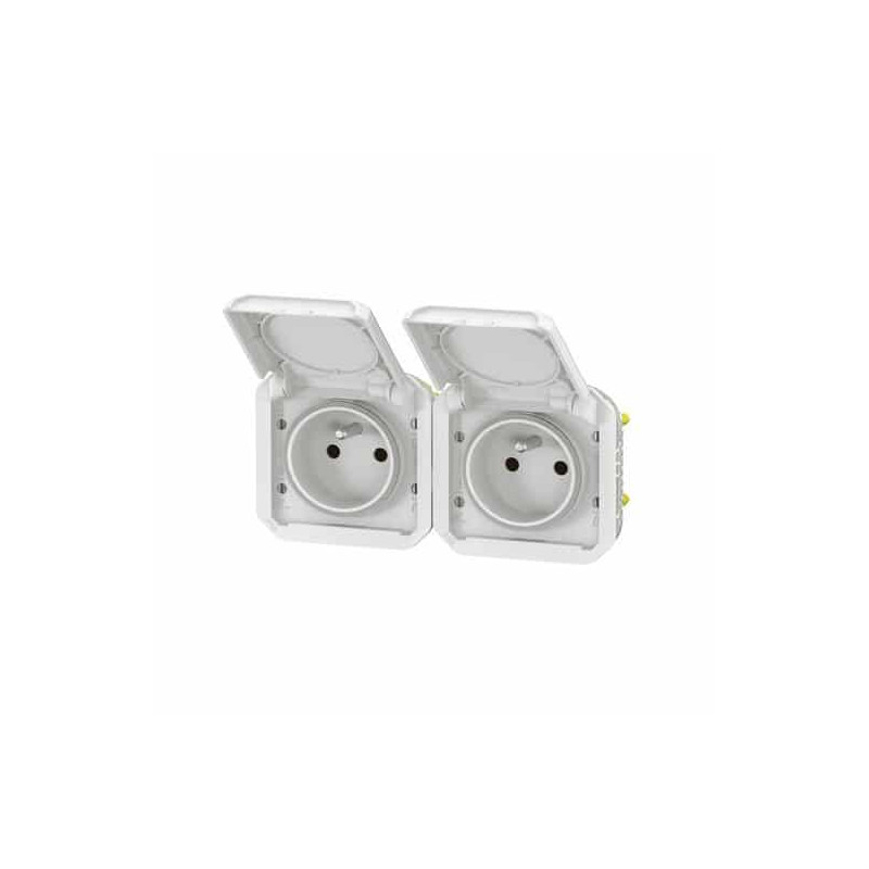 Double prise 2x2P+T horizontale Blanc Plexo