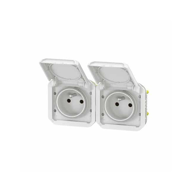 Double prise 2x2P+T horizontale Blanc Plexo