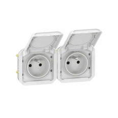 Double prise 2x2P+T horizontale Blanc Plexo