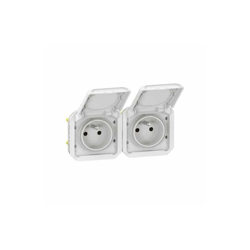 Double prise 2x2P+T horizontale Blanc Plexo