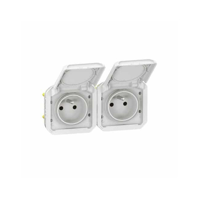 Double prise 2x2P+T horizontale Blanc Plexo