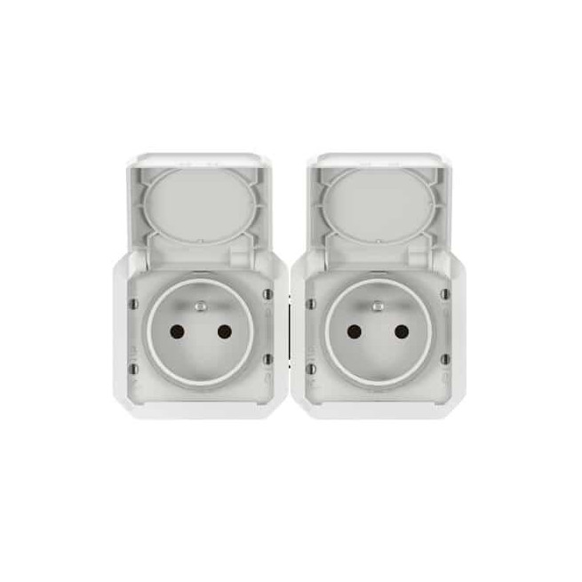Double prise 2x2P+T horizontale Blanc Plexo