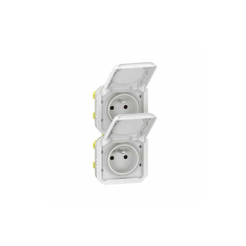 Double prise 2x2P+T verticale Blanc Plexo