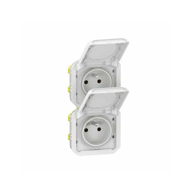 Double prise 2x2P+T verticale Blanc Plexo