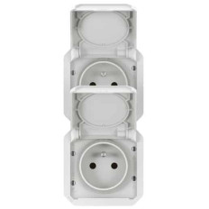 Double prise 2x2P+T verticale Blanc Plexo
