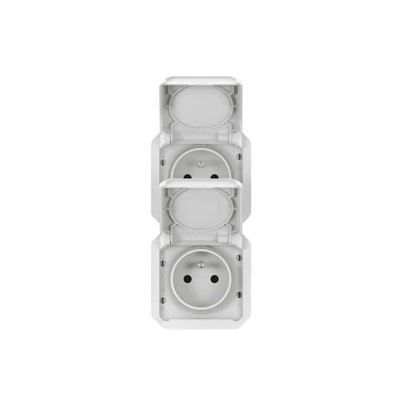 Double prise 2x2P+T verticale Blanc Plexo