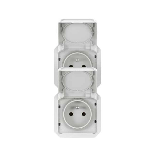 Double prise 2x2P+T verticale Blanc Plexo