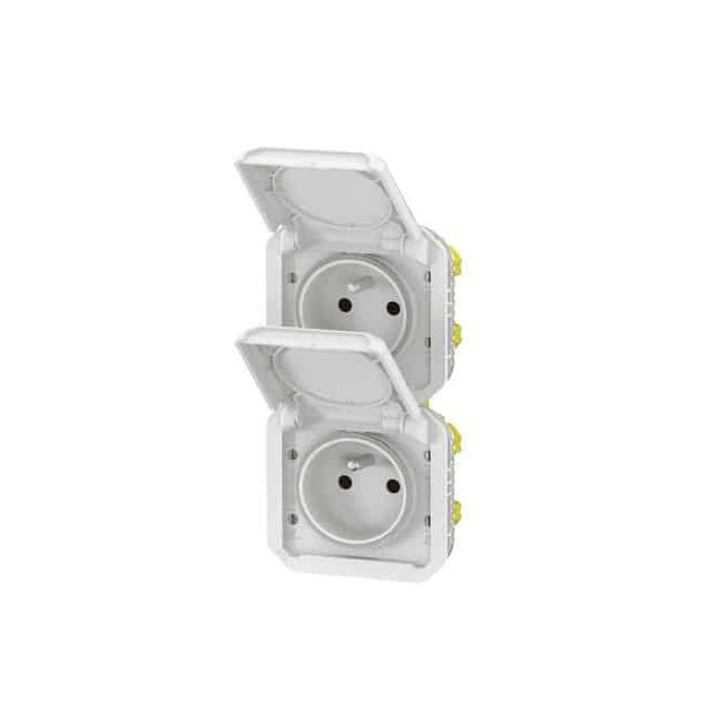 Double prise 2x2P+T verticale Blanc Plexo