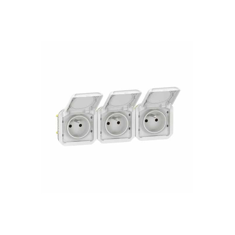 Triple prise 3x2P+T horizontale Blanc Plexo