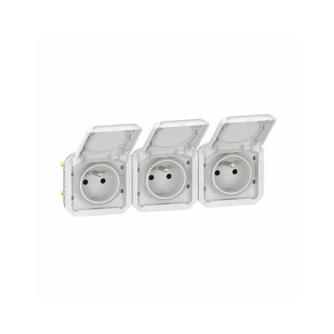 Triple prise 3x2P+T horizontale Blanc Plexo