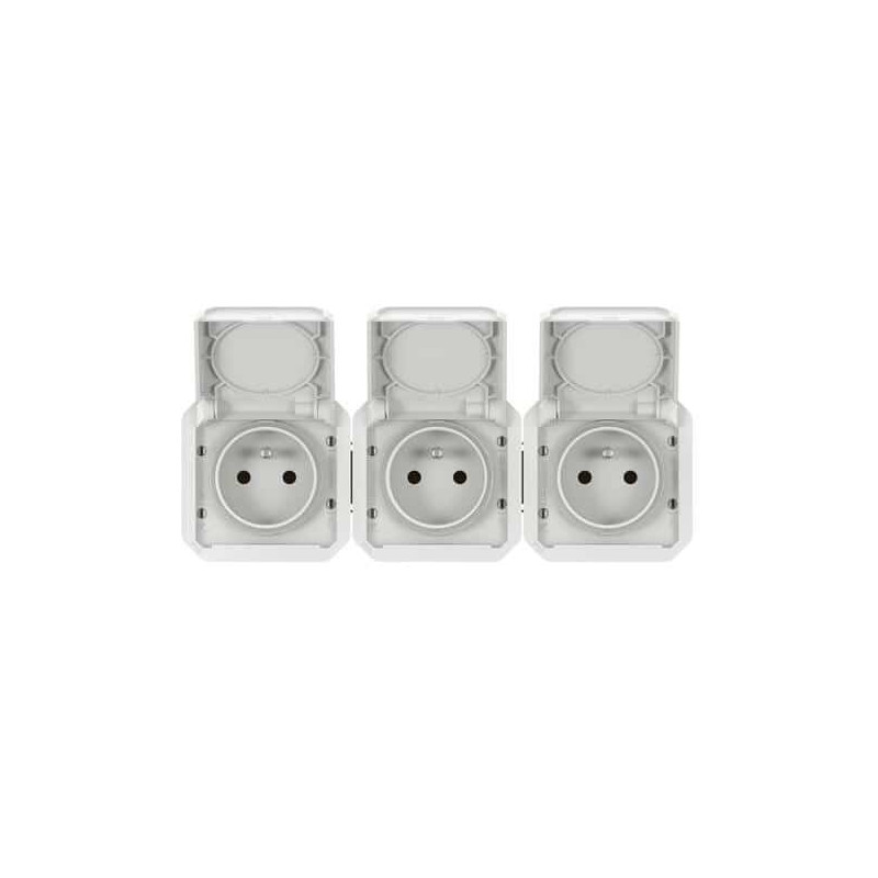 Triple prise 3x2P+T horizontale Blanc Plexo
