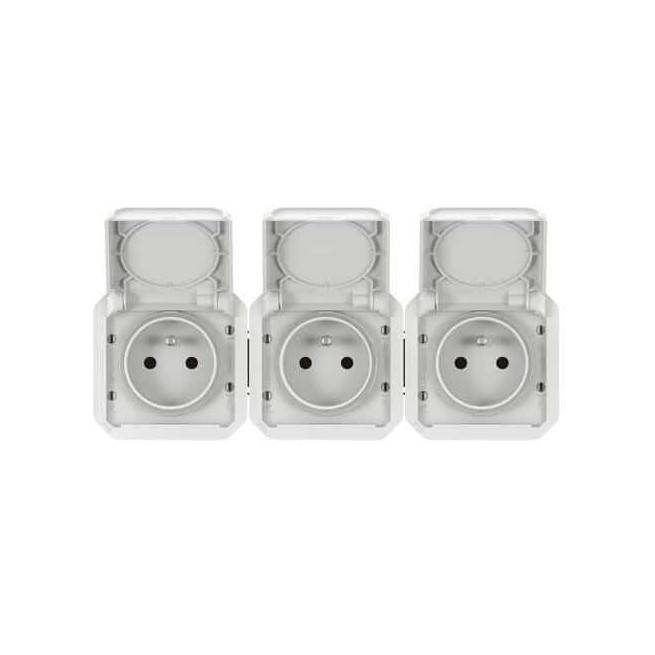 Triple prise 3x2P+T horizontale Blanc Plexo