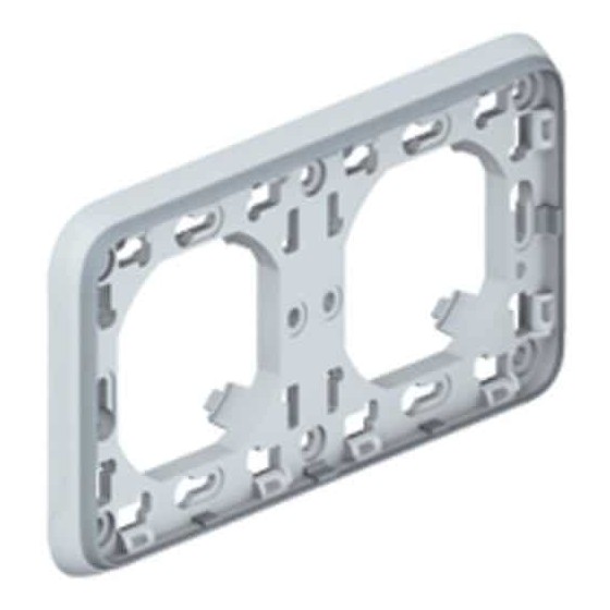 Support plaque étanche 2 postes horizontaux Plexo composable IP55 - gris