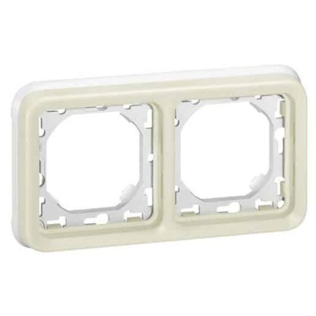 Support plaque étanche 2 postes horizontaux Plexo composable IP55 - blanc